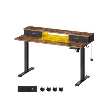 Стол с электрической регулировкой высоты и подсветкой 60x140x120 см., коричневый/черный