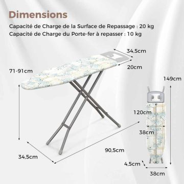 Ironing board, 7 height positions, 143 × 75–93 × 38 cm