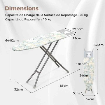 Ironing board, foldable, 121 × 34 × 64–82 cm
