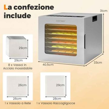 Food dehydrator, 8 trays, Silver, 40.5 × 33 × 31 cm