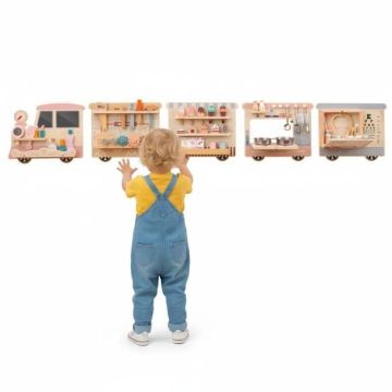 Wooden sensory wall panel, 63 accessories, 78 × 12 × 2.5 inches