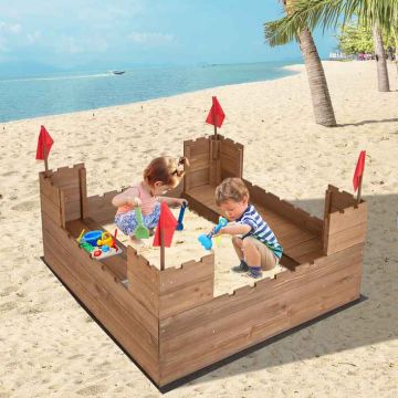 Wooden sandbox, up to 2 children, Brown, 116 × 113 × 50.5 cm