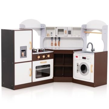 Wooden play kitchen, brown, 32/40/28/42 × 30 × 94 cm