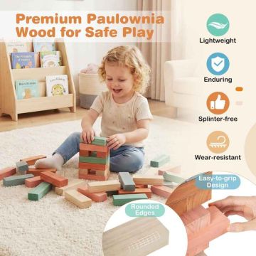 Wooden blocks, 54 pcs, Multicolored, 15 × 15 × 53 cm