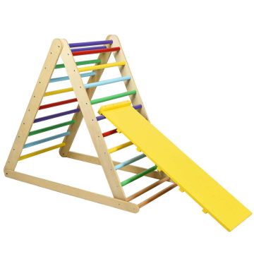 Wooden climbing ladder, 2 in 1 with ramp, Multicolored, 120 × 120 × 70 cm