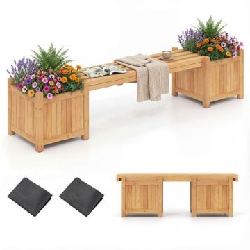 Wooden trellis bench with pots, 2 pots