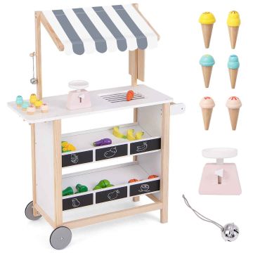 Wooden ice cream cart, 8 accessories, 78.74 × 29.21 × 100.33 cm