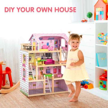 Wooden dollhouse Costzon, 13 mini pieces of furniture, 62 × 32 × 80.5 cm