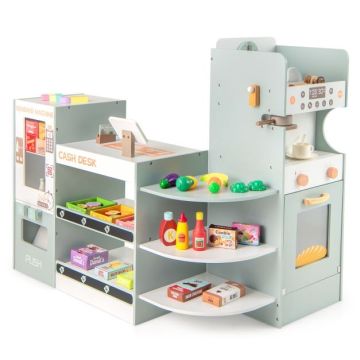 Wooden supermarket play set, 30 pieces, 95 × 83 × 61 cm