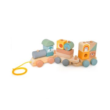 Wooden train, 16 pieces, 15 × 3 × 5 inches