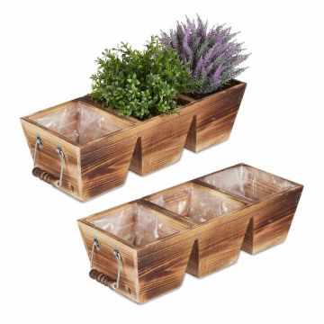 Деревянный ящик для растений Relaxdays, 3 секции, 43,5 × 12,5 × 17,5 см
