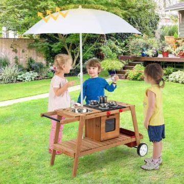 Деревянная игровая тележка, С 2 сковородами и 2 кастрюлями, 114 × 48 × 59 см