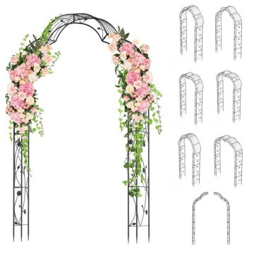 Metal garden arch with trellis, 7 shapes or 2 parts, 59 × 16 × 99 inches
