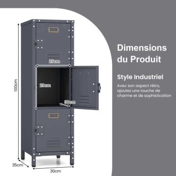 Metal cabinet, 3 compartments, 30 × 100 × 35 cm