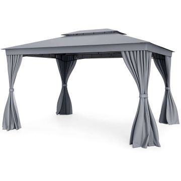 Metal gazebo 3 x 4 m with double roof, gray, 8 pegs