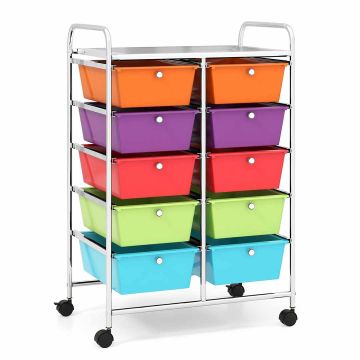 Metal cart, 10 drawers, 26 × 14.5 × 34 inches
