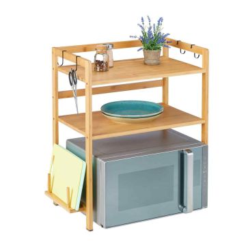 Mikrolaineahjuriiul Relaxdays, 3 riiulit ja 4 konksu, pruun/must, 61 × 67 × 35 cm