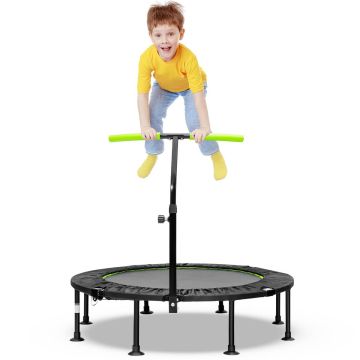 Mini trampoline, adjustable handrail, 110 × 110 × 99–126 cm