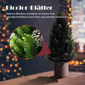 Mini tabletop artificial Christmas tree, 170 branches and 14 pine cones, Ø 9.5 × 47 cm