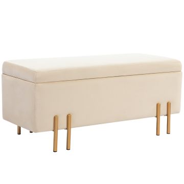 Мягкая скамья с ящиком Homcom 100x40x42см, песочный/золотой