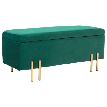 Мягкая скамейка с ящиком для хранения Homcom 100x40x42 см, зелено-золотого цвета.