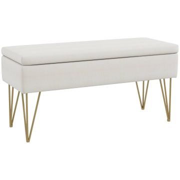 Мягкий скамейка с ящиком Homcom 100x40x49см, бело-золотой цвет