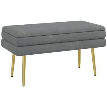 Мягкая скамья с ящиком Homcom 79,5x37,5x43см, тёмно-серого/золотого цвета