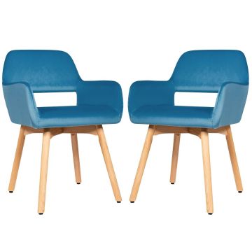 Set of 2 upholstered armchairs, velvet, blue