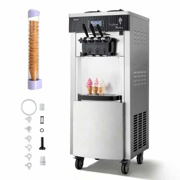 Pehme jäätise masin VEVOR YKF-8228H, kaubanduslik, 3 maitset, 2 × 6 l, 535 × 710 × 1360 mm