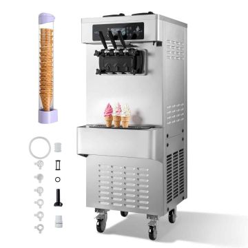 Pehme jäätise masin VEVOR YKF-9236, 3 maitset, 54 × 70 × 144 cm