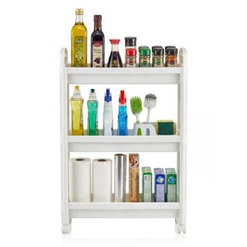Mobile shelf trolley, 3 tiers, White/black, 54 × 75 × 18.5 cm