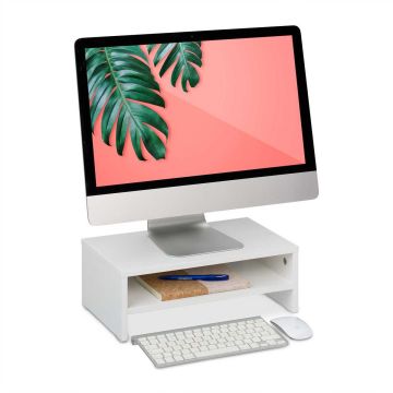 Подставка для монитора Relaxdays 10050164.0, с отделением, Белая, 40 × 14 × 23,5 см
