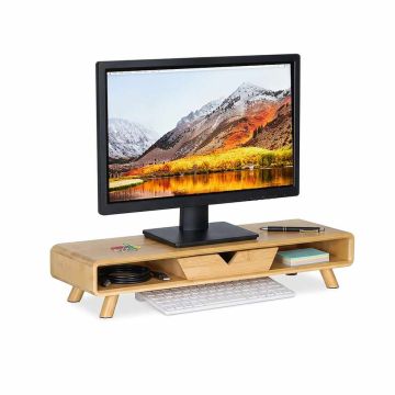 Подставка для монитора Relaxdays 10053052.0, 2 отделения и ящик, 62 × 13 × 20,5 см