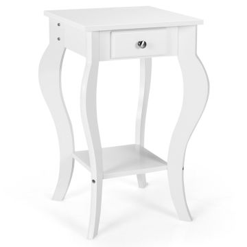 Bedside table, with drawer and lower shelf, White, 38.1 × 59.69 × 38.1 cm