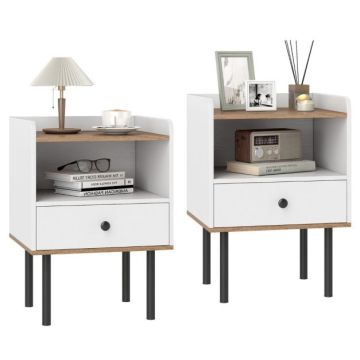 Bedside tables, 2 pcs. with drawers and open shelves, 41 × 35 × 56 cm