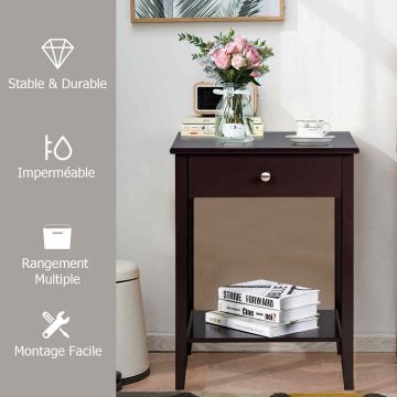 Bedside tables, 2 pcs., with drawers and open shelves, Brown, 46.99 × 35.56 × 62.23 cm