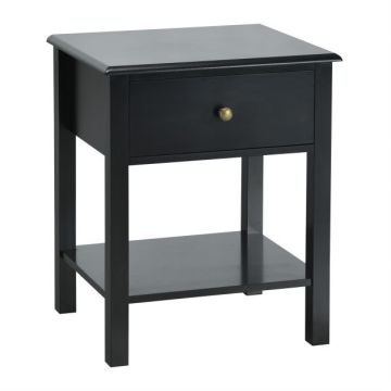Bedside table, 1 drawer, open shelf, white and black, 48 × 58.5 × 40 cm