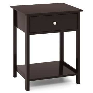 Bedside table, 1 drawer, open shelf, Brown, 48.26 × 58.42 × 40.64 cm