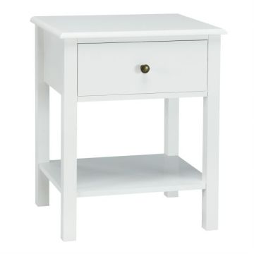 Bedside table, 1 drawer, White/black, 48 × 40 × 58.5 cm