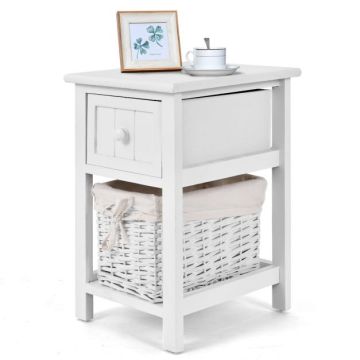 Bedside table, 2-tier, White, 28 × 31 × 45 cm