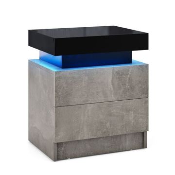 Bedside table, 2 drawers, 20 LED colors, 45 × 52 × 35 cm