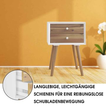 Bedside table, 2 drawers, White/brown, 16 × 23.5 × 16 inches