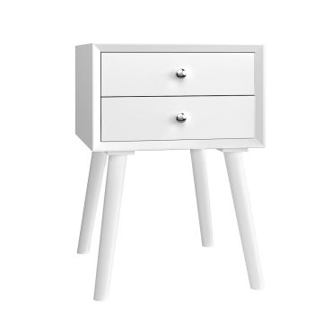 Bedside table, 2 drawers, White/brown, 16 × 23.5 × 16 inches
