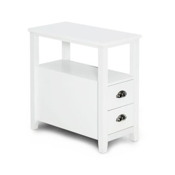 Bedside table, 2 drawers and 2-tier shelf, White/brown, 59.69 × 60.96 × 30.48 cm