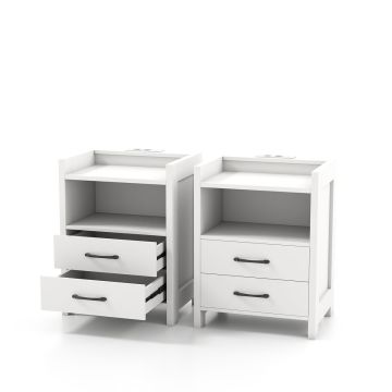 Bedside table, 2 drawers and open shelf, White, 45 × 60 × 35 cm