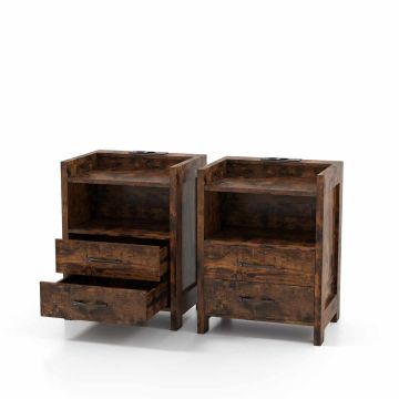 Bedside table, 2 drawers and open shelf, Brown, 45 × 60 × 35 cm