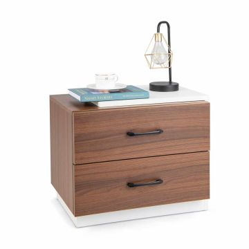 Bedside table, 2 drawers, Brown/white, 55 × 45 × 40 cm