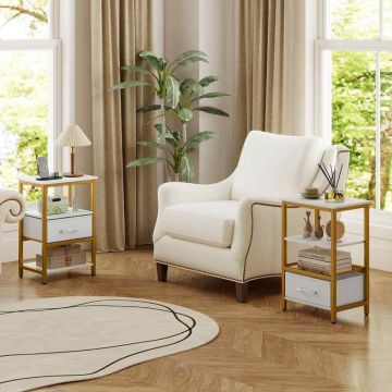 Bedside table, 2 pcs, White, 40 × 61 × 30 cm