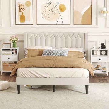 Bedside table, 2 pcs., with drawer and shelf, White, 39.4 × 64.8 × 31.8 cm