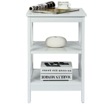 Bedside table, 3 open shelves, White, 40 × 61 × 40 cm